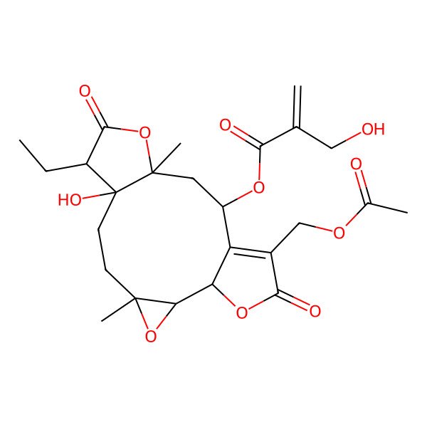 2D Structure of [15-(Acetyloxymethyl)-8-ethyl-7-hydroxy-4,11-dimethyl-9,16-dioxo-3,10,17-trioxatetracyclo[12.3.0.02,4.07,11]heptadec-14-en-13-yl] 2-(hydroxymethyl)prop-2-enoate