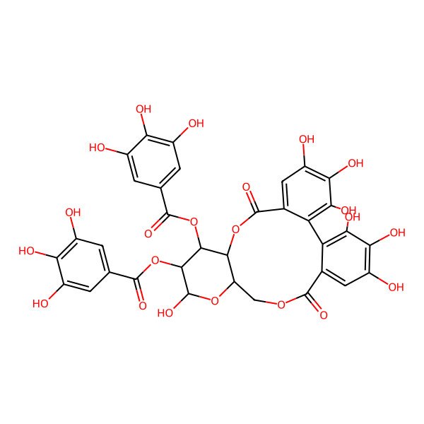 2D Structure of [3,4,5,13,21,22,23-Heptahydroxy-8,18-dioxo-12-(3,4,5-trihydroxybenzoyl)oxy-9,14,17-trioxatetracyclo[17.4.0.02,7.010,15]tricosa-1(23),2,4,6,19,21-hexaen-11-yl] 3,4,5-trihydroxybenzoate