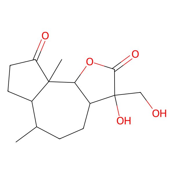 2D Structure of (3S,3aR,6S,6aS,9aR,9bR)-3-hydroxy-3-(hydroxymethyl)-6,9a-dimethyl-3a,4,5,6,6a,7,8,9b-octahydroazuleno[8,7-b]furan-2,9-dione