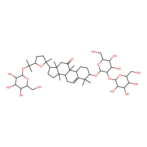 2D Structure of (3S,8S,9R,10R,13R,14S,17S)-3-[(2R,3R,4S,5S,6R)-4,5-dihydroxy-6-(hydroxymethyl)-3-[(2S,3R,4S,5S,6R)-3,4,5-trihydroxy-6-(hydroxymethyl)oxan-2-yl]oxyoxan-2-yl]oxy-4,4,9,13,14-pentamethyl-17-[(2S,5S)-2-methyl-5-[2-[(2S,3R,4S,5S,6R)-3,4,5-trihydroxy-6-(hydroxymethyl)oxan-2-yl]oxypropan-2-yl]oxolan-2-yl]-1,2,3,7,8,10,12,15,16,17-decahydrocyclopenta[a]phenanthren-11-one