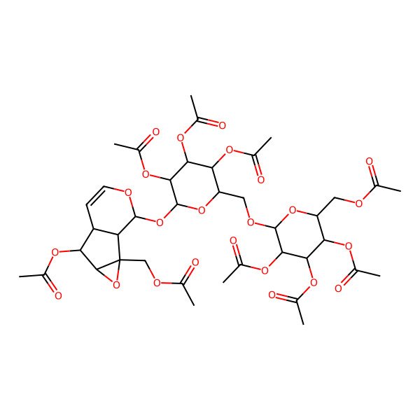 2D Structure of [(2R,3S,4S,5R,6S)-3,4,5-triacetyloxy-6-[[(2R,3R,4S,5R,6S)-3,4,5-triacetyloxy-6-[[(1S,2S,4S,5S,6R,10S)-5-acetyloxy-2-(acetyloxymethyl)-3,9-dioxatricyclo[4.4.0.02,4]dec-7-en-10-yl]oxy]oxan-2-yl]methoxy]oxan-2-yl]methyl acetate