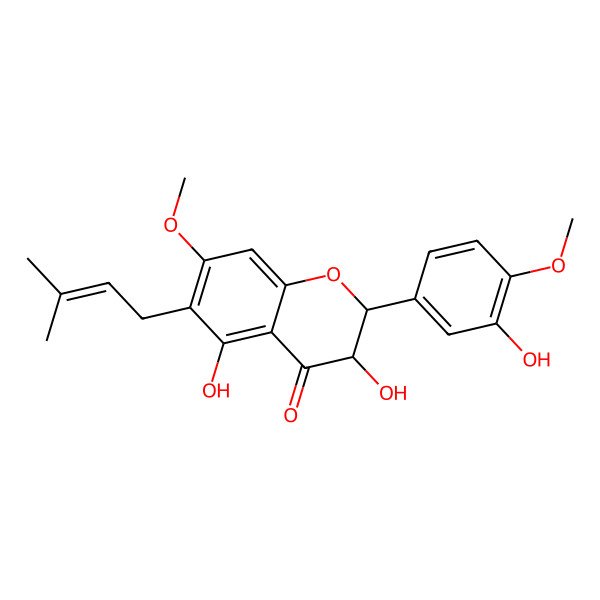 2D Structure of 3,5-Dihydroxy-2-(3-hydroxy-4-methoxyphenyl)-7-methoxy-6-(3-methylbut-2-enyl)-2,3-dihydrochromen-4-one
