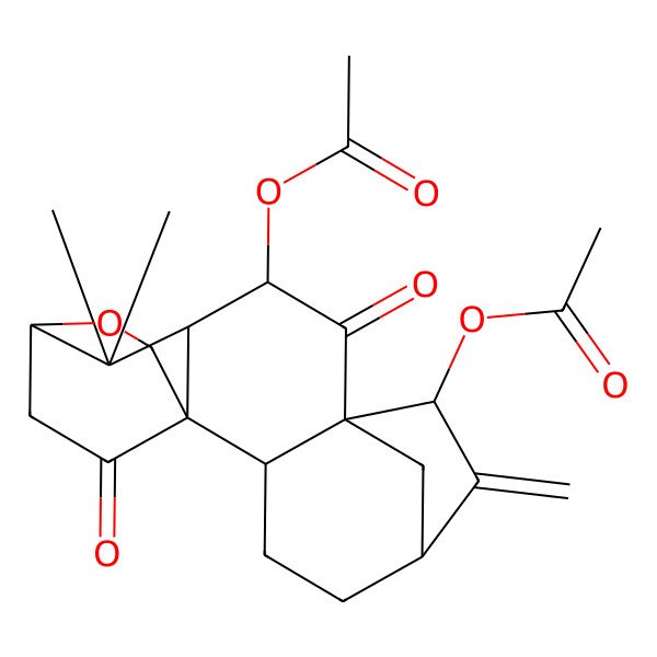 2D Structure of (7-Acetyloxy-12,12-dimethyl-6-methylidene-9,16-dioxo-14-oxapentacyclo[11.2.2.15,8.01,11.02,8]octadecan-10-yl) acetate