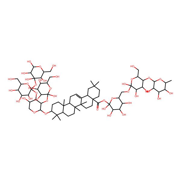 2D Structure of [(2R,3S,5S)-2,3,4,5-tetrahydroxy-6-[[(2S,3S,5S)-2,3,4-trihydroxy-6-(hydroxymethyl)-5-[(3S,4S,5S,6R)-3,4,5-trihydroxy-6-methyloxan-2-yl]oxyoxan-2-yl]oxymethyl]oxan-2-yl] (4aS,6aS,6bR,10S,12aR,14bS)-10-[(2S,3S,5S)-5-hydroxy-3-[(2R,3S,5S)-2,3,4,5-tetrahydroxy-6-(hydroxymethyl)oxan-2-yl]oxy-4-[(2S,3S,5S)-3,4,5-trihydroxy-6-(hydroxymethyl)-2-[(2S,3R,5R)-2,3,4,5-tetrahydroxy-6-(hydroxymethyl)oxan-4-yl]oxyoxan-2-yl]oxyoxan-2-yl]oxy-2,2,6a,6b,9,9,12a-heptamethyl-1,3,4,5,6,6a,7,8,8a,10,11,12,13,14b-tetradecahydropicene-4a-carboxylate