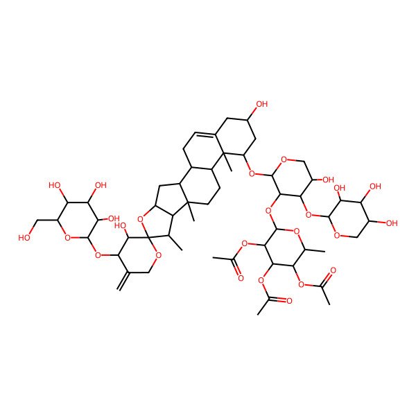 2D Structure of [4,5-Diacetyloxy-6-[2-[3',16-dihydroxy-7,9,13-trimethyl-5'-methylidene-4'-[3,4,5-trihydroxy-6-(hydroxymethyl)oxan-2-yl]oxyspiro[5-oxapentacyclo[10.8.0.02,9.04,8.013,18]icos-18-ene-6,2'-oxane]-14-yl]oxy-5-hydroxy-4-(3,4,5-trihydroxyoxan-2-yl)oxyoxan-3-yl]oxy-2-methyloxan-3-yl] acetate