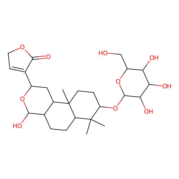 2D Structure of 4-[(2R,4R,4aR,6aR,8S,10aR,10bS)-4-hydroxy-7,7,10a-trimethyl-8-[(2R,3R,4S,5S,6R)-3,4,5-trihydroxy-6-(hydroxymethyl)oxan-2-yl]oxy-2,4,4a,5,6,6a,8,9,10,10b-decahydro-1H-benzo[f]isochromen-2-yl]-2H-furan-5-one