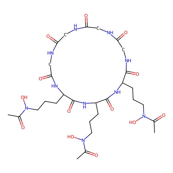 2D Structure of N-[3-[5,8-bis[3-[acetyl(hydroxy)amino]propyl]-3,6,9,12,15,18,21-heptaoxo-1,4,7,10,13,16,19-heptazacyclohenicos-2-yl]propyl]-N-hydroxyacetamide