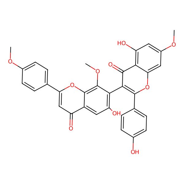 2D Structure of 5-Hydroxy-3-[6-hydroxy-8-methoxy-2-(4-methoxyphenyl)-4-oxochromen-7-yl]-2-(4-hydroxyphenyl)-7-methoxychromen-4-one