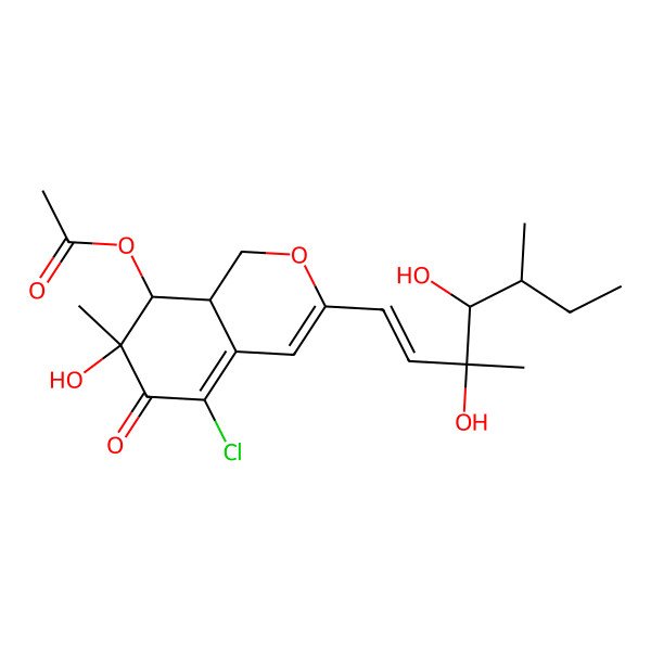 2D Structure of [5-chloro-3-(3,4-dihydroxy-3,5-dimethylhept-1-enyl)-7-hydroxy-7-methyl-6-oxo-8,8a-dihydro-1H-isochromen-8-yl] acetate