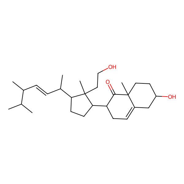 2D Structure of (2S,6S,8aS)-2-[(1S,2R,3R)-3-[(2R,5R)-5,6-dimethylhept-3-en-2-yl]-2-(2-hydroxyethyl)-2-methylcyclopentyl]-6-hydroxy-8a-methyl-2,3,5,6,7,8-hexahydronaphthalen-1-one