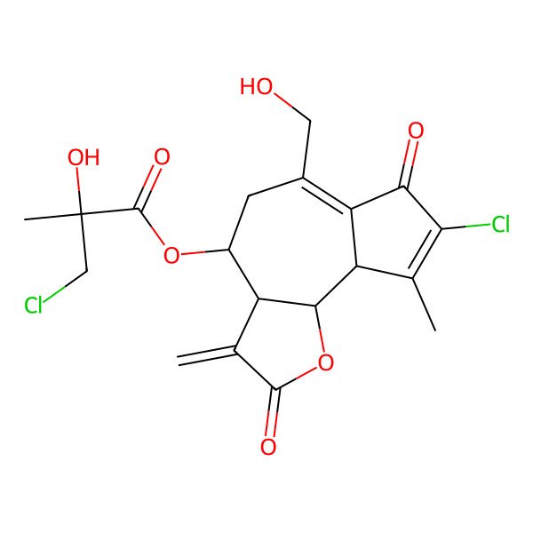 2D Structure of [8-chloro-6-(hydroxymethyl)-9-methyl-3-methylidene-2,7-dioxo-4,5,9a,9b-tetrahydro-3aH-azuleno[4,5-b]furan-4-yl] 3-chloro-2-hydroxy-2-methylpropanoate