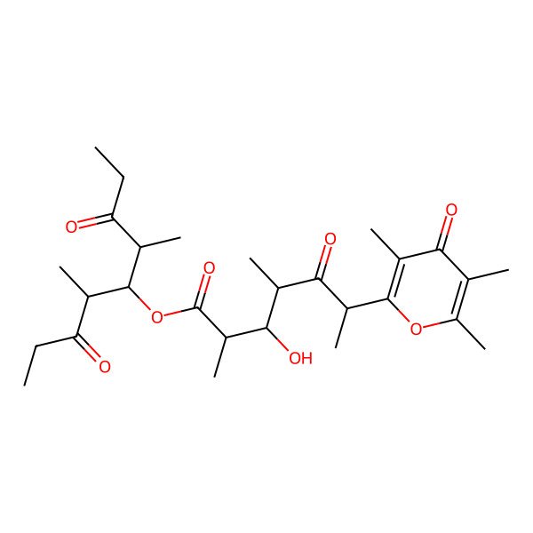 2D Structure of (4,6-Dimethyl-3,7-dioxononan-5-yl) 3-hydroxy-2,4-dimethyl-5-oxo-6-(3,5,6-trimethyl-4-oxopyran-2-yl)heptanoate