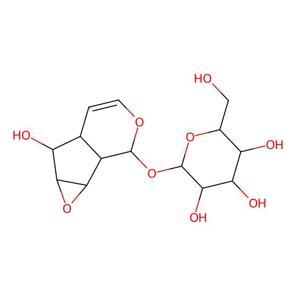 2D Structure of (2R,3R,4S,5S,6R)-2-[[(1S,2S,4R,5R,6R,10S)-5-hydroxy-3,9-dioxatricyclo[4.4.0.02,4]dec-7-en-10-yl]oxy]-6-(hydroxymethyl)oxane-3,4,5-triol