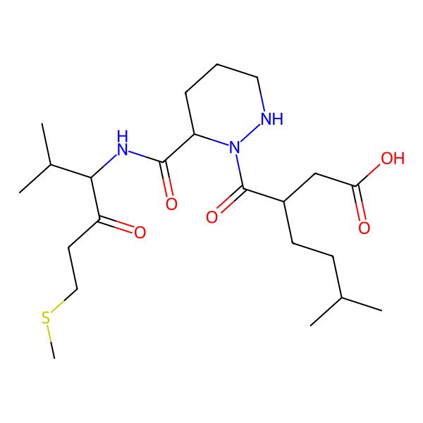 2D Structure of 6-Methyl-3-[6-[(2-methyl-6-methylsulfanyl-4-oxohexan-3-yl)carbamoyl]diazinane-1-carbonyl]heptanoic acid