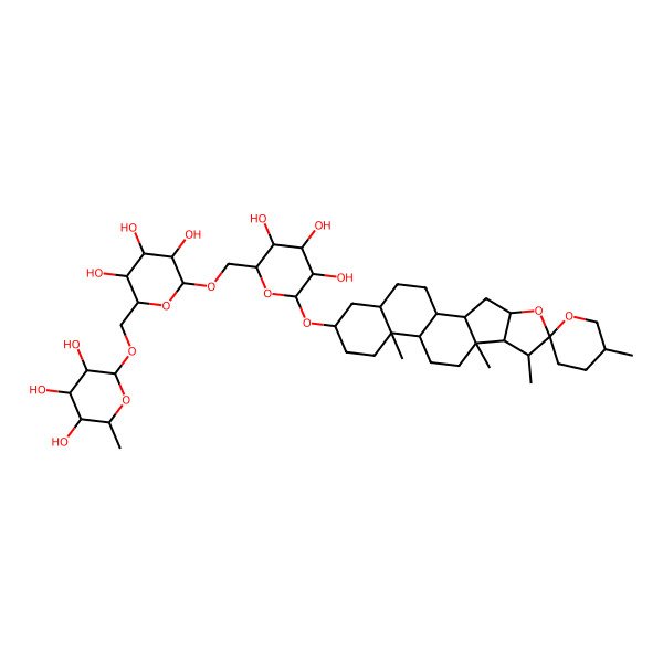 2D Structure of 2-Methyl-6-[[3,4,5-trihydroxy-6-[[3,4,5-trihydroxy-6-(5',7,9,13-tetramethylspiro[5-oxapentacyclo[10.8.0.02,9.04,8.013,18]icosane-6,2'-oxane]-16-yl)oxyoxan-2-yl]methoxy]oxan-2-yl]methoxy]oxane-3,4,5-triol