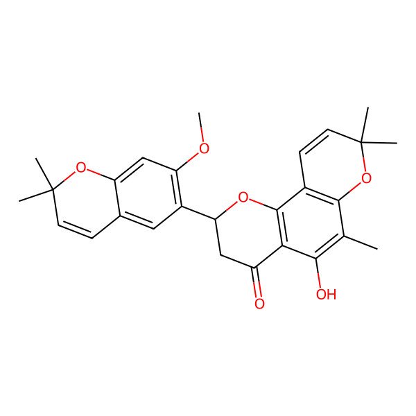 2D Structure of (2S)-5-hydroxy-2-(7-methoxy-2,2-dimethylchromen-6-yl)-6,8,8-trimethyl-2,3-dihydropyrano[2,3-h]chromen-4-one