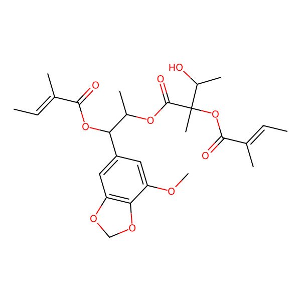2D Structure of [(1S,2R)-1-(7-methoxy-1,3-benzodioxol-5-yl)-1-[(Z)-2-methylbut-2-enoyl]oxypropan-2-yl] (2R,3S)-3-hydroxy-2-methyl-2-[(Z)-2-methylbut-2-enoyl]oxybutanoate