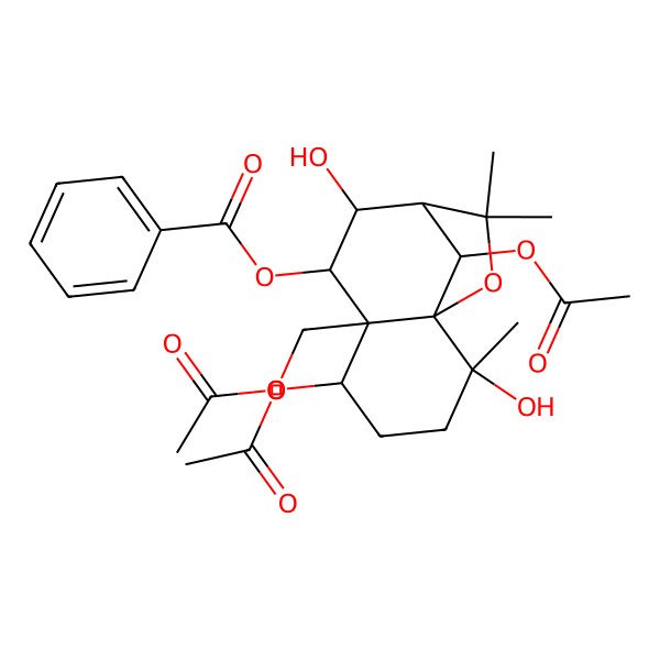 2D Structure of [5,12-Diacetyloxy-6-(acetyloxymethyl)-2,8-dihydroxy-2,10,10-trimethyl-11-oxatricyclo[7.2.1.01,6]dodecan-7-yl] benzoate