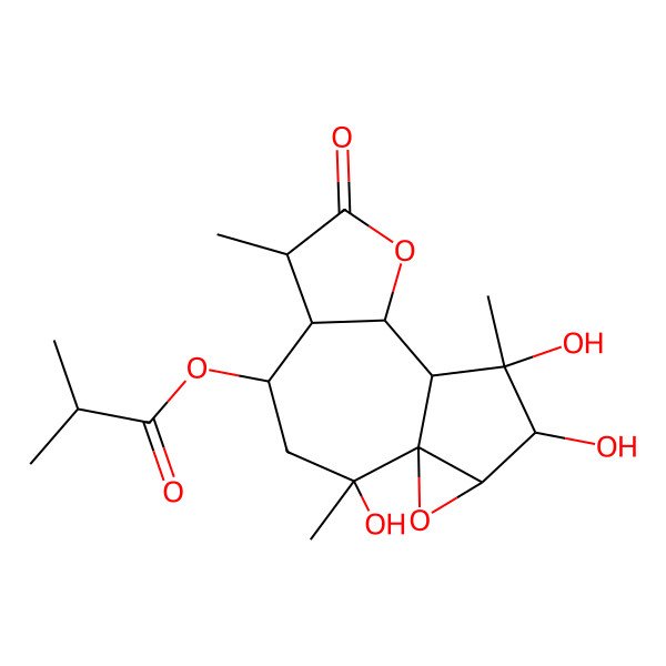 2D Structure of [(1S,2R,4S,5R,6S,9S,10S,11S,12S,13R)-2,11,12-trihydroxy-2,6,11-trimethyl-7-oxo-8,14-dioxatetracyclo[8.4.0.01,13.05,9]tetradecan-4-yl] 2-methylpropanoate