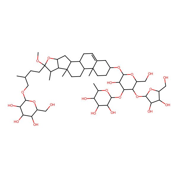 2D Structure of (2R,3S,4R,5R,6S)-2-[(2S,3S,4S,5S,6S)-3-[(2R,3S,4S,5R)-3,4-dihydroxy-5-(hydroxymethyl)oxolan-2-yl]oxy-5-hydroxy-2-(hydroxymethyl)-6-[[(1S,2S,4S,6R,7S,8R,9R,12S,13S,16R)-6-methoxy-7,9,13-trimethyl-6-[(3S)-3-methyl-4-[(2S,3S,4R,5R,6S)-3,4,5-trihydroxy-6-(hydroxymethyl)oxan-2-yl]oxybutyl]-5-oxapentacyclo[10.8.0.02,9.04,8.013,18]icos-18-en-16-yl]oxy]oxan-4-yl]oxy-6-methyloxane-3,4,5-triol