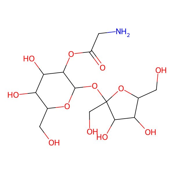 2D Structure of [(2R,3R,4S,5S,6R)-2-[(2S,3S,4S,5R)-3,4-dihydroxy-2,5-bis(hydroxymethyl)oxolan-2-yl]oxy-4,5-dihydroxy-6-(hydroxymethyl)oxan-3-yl] 2-aminoacetate