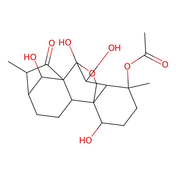 2D Structure of [(1S,2S,5S,6R,8R,9R,10S,11R,12R,15R,18R)-9,10,15,18-tetrahydroxy-6,12-dimethyl-7-oxo-17-oxapentacyclo[7.6.2.15,8.01,11.02,8]octadecan-12-yl] acetate