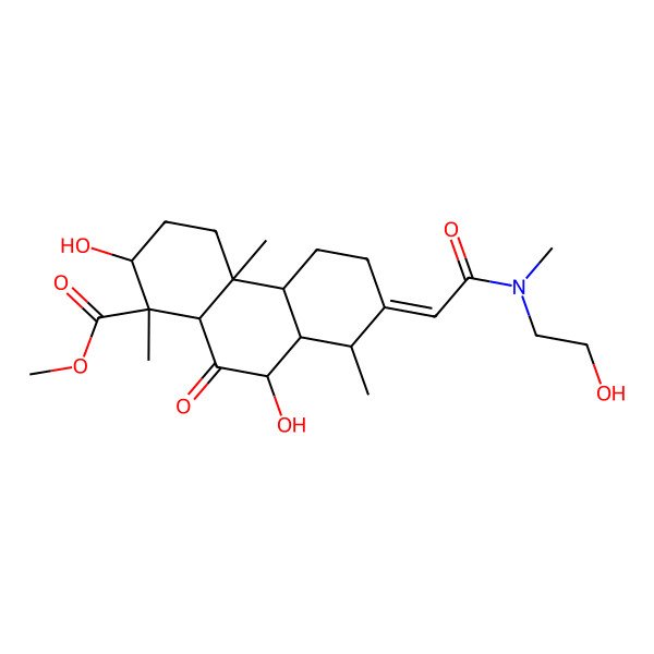 2D Structure of Methyl 2,9-dihydroxy-7-[2-[2-hydroxyethyl(methyl)amino]-2-oxoethylidene]-1,4a,8-trimethyl-10-oxo-2,3,4,4b,5,6,8,8a,9,10a-decahydrophenanthrene-1-carboxylate