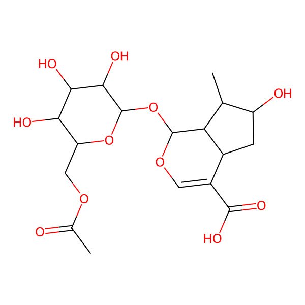 2D Structure of (1S,4aS,6S,7R,7aS)-1-[(2S,3R,4S,5S,6R)-6-(acetyloxymethyl)-3,4,5-trihydroxyoxan-2-yl]oxy-6-hydroxy-7-methyl-1,4a,5,6,7,7a-hexahydrocyclopenta[c]pyran-4-carboxylic acid