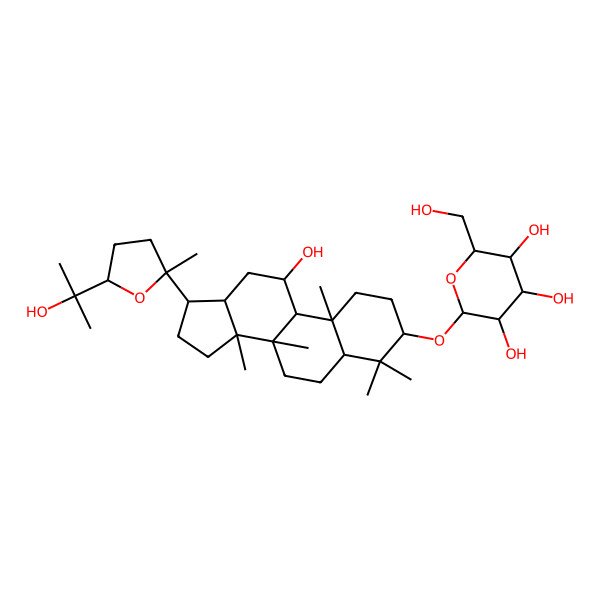 2D Structure of 2-[[11-hydroxy-17-[5-(2-hydroxypropan-2-yl)-2-methyloxolan-2-yl]-4,4,8,10,14-pentamethyl-2,3,5,6,7,9,11,12,13,15,16,17-dodecahydro-1H-cyclopenta[a]phenanthren-3-yl]oxy]-6-(hydroxymethyl)oxane-3,4,5-triol