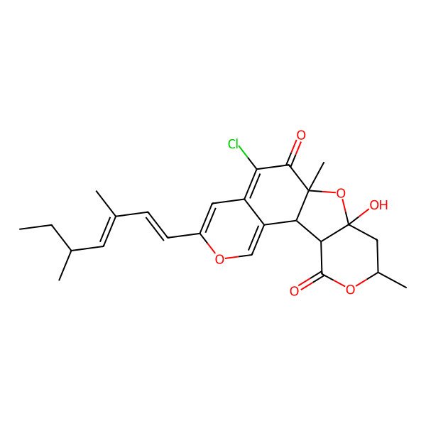 2D Structure of (1S,10S,12S,14R,17S)-8-chloro-5-[(1E,3E,5S)-3,5-dimethylhepta-1,3-dienyl]-12-hydroxy-10,14-dimethyl-4,11,15-trioxatetracyclo[8.7.0.02,7.012,17]heptadeca-2,5,7-triene-9,16-dione