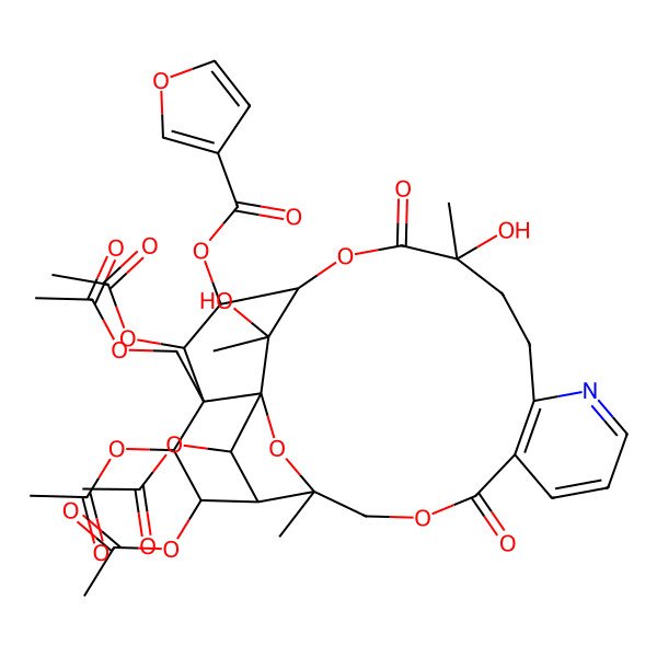 2D Structure of [(1S,3S,15R,18S,19R,20R,21R,22S,23R,24R,25R,26R)-20,22,23,25-tetraacetyloxy-21-(acetyloxymethyl)-15,26-dihydroxy-3,15,26-trimethyl-6,16-dioxo-2,5,17-trioxa-11-azapentacyclo[16.7.1.01,21.03,24.07,12]hexacosa-7(12),8,10-trien-19-yl] furan-3-carboxylate