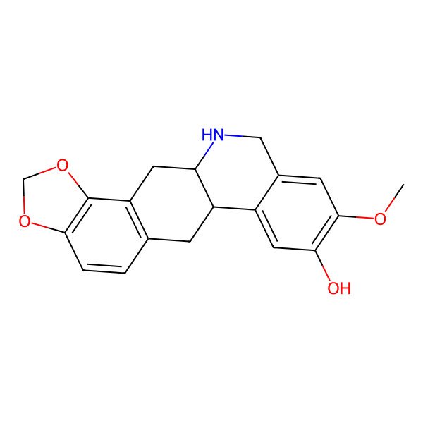 2D Structure of (1R,13S)-17-methoxy-5,7-dioxa-21-azapentacyclo[11.8.0.03,11.04,8.014,19]henicosa-3(11),4(8),9,14,16,18-hexaen-16-ol