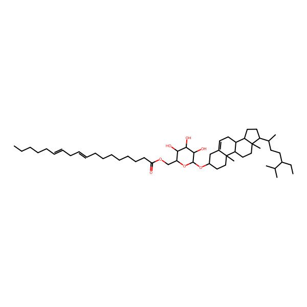 2D Structure of [(2R,3S,4S,5R,6R)-6-[[(3S,8S,9S,10R,13R,14S,17R)-17-[(2R,5R)-5-ethyl-6-methylheptan-2-yl]-10,13-dimethyl-2,3,4,7,8,9,11,12,14,15,16,17-dodecahydro-1H-cyclopenta[a]phenanthren-3-yl]oxy]-3,4,5-trihydroxyoxan-2-yl]methyl (9E,12E)-octadeca-9,12-dienoate