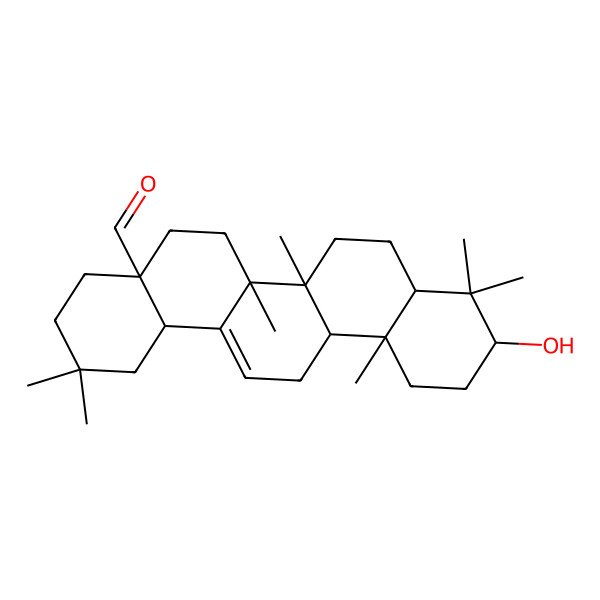 2D Structure of (4aS,6bR,10S,12aR,14bS)-10-hydroxy-2,2,6a,6b,9,9,12a-heptamethyl-1,3,4,5,6,6a,7,8,8a,10,11,12,13,14b-tetradecahydropicene-4a-carbaldehyde