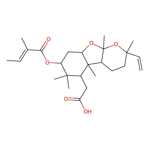 2D Structure of 2-[2-ethenyl-2,4b,6,6,9a-pentamethyl-7-(2-methylbut-2-enoyloxy)-4,4a,5,7,8,8a-hexahydro-3H-pyrano[2,3-b][1]benzofuran-5-yl]acetic acid