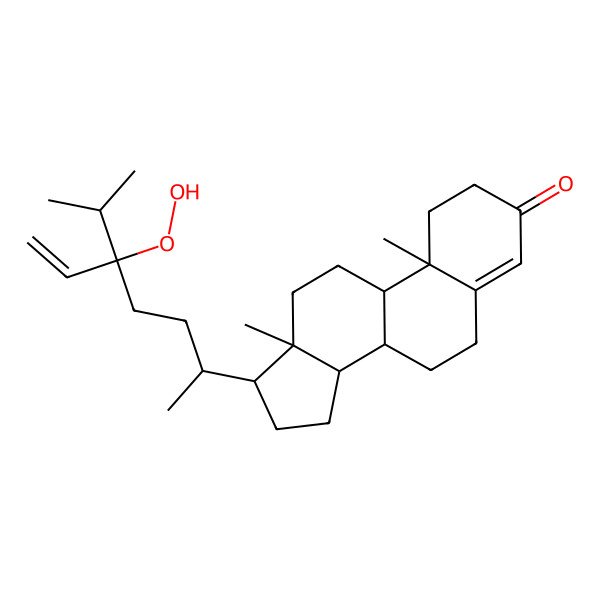 2D Structure of (10R,13R)-17-[(2R)-5-hydroperoxy-5-propan-2-ylhept-6-en-2-yl]-10,13-dimethyl-1,2,6,7,8,9,11,12,14,15,16,17-dodecahydrocyclopenta[a]phenanthren-3-one