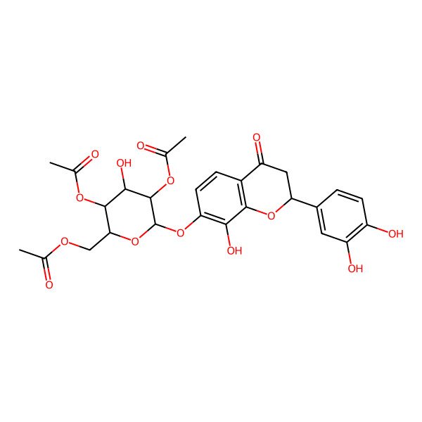 2D Structure of [(2R,3R,4S,5R,6S)-3,5-diacetyloxy-6-[[(2S)-2-(3,4-dihydroxyphenyl)-8-hydroxy-4-oxo-2,3-dihydrochromen-7-yl]oxy]-4-hydroxyoxan-2-yl]methyl acetate