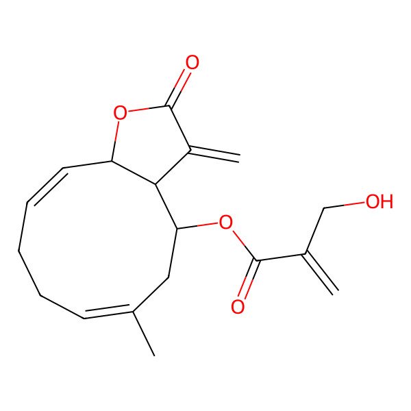 2D Structure of (6-Methyl-3-methylidene-2-oxo-3a,4,5,8,9,11a-hexahydrocyclodeca[b]furan-4-yl) 2-(hydroxymethyl)prop-2-enoate