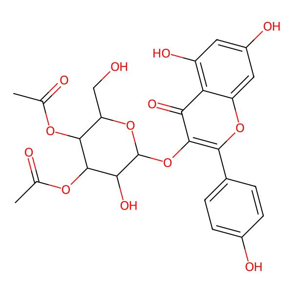 2D Structure of [(2R,3R,4S,5R,6S)-4-acetyloxy-6-[5,7-dihydroxy-2-(4-hydroxyphenyl)-4-oxochromen-3-yl]oxy-5-hydroxy-2-(hydroxymethyl)oxan-3-yl] acetate
