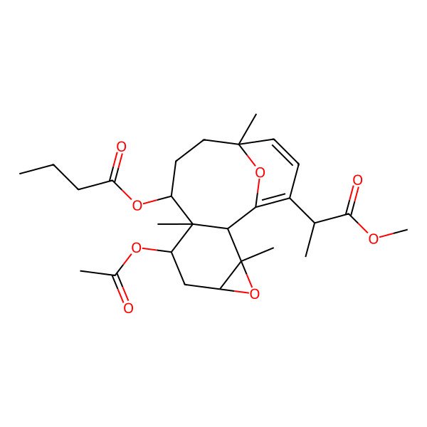 2D Structure of [7-Acetyloxy-15-(1-methoxy-1-oxopropan-2-yl)-3,8,12-trimethyl-4,16-dioxatetracyclo[10.3.1.02,8.03,5]hexadeca-1(15),13-dien-9-yl] butanoate
