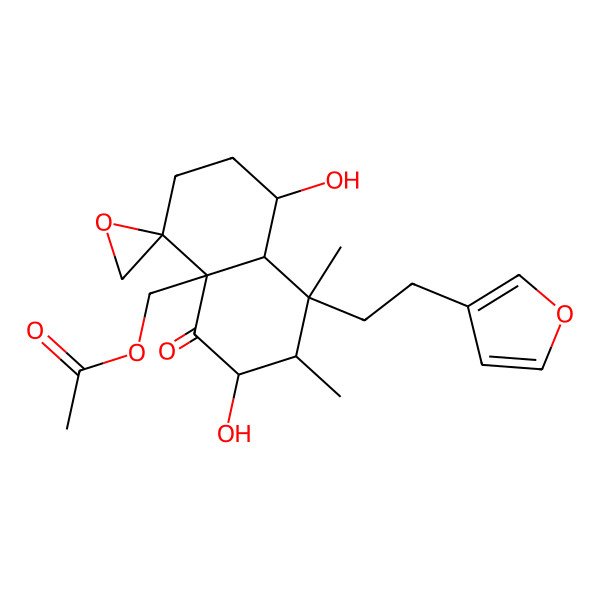 2D Structure of [(1S,4R,4aS,6R,7S,8S,8aR)-8-[2-(furan-3-yl)ethyl]-1,6-dihydroxy-7,8-dimethyl-5-oxospiro[1,2,3,6,7,8a-hexahydronaphthalene-4,2'-oxirane]-4a-yl]methyl acetate