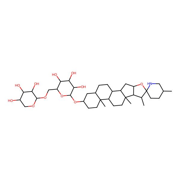 2D Structure of 2-(5',7,9,13-Tetramethylspiro[5-oxapentacyclo[10.8.0.02,9.04,8.013,18]icosane-6,2'-piperidine]-16-yl)oxy-6-[(3,4,5-trihydroxyoxan-2-yl)oxymethyl]oxane-3,4,5-triol