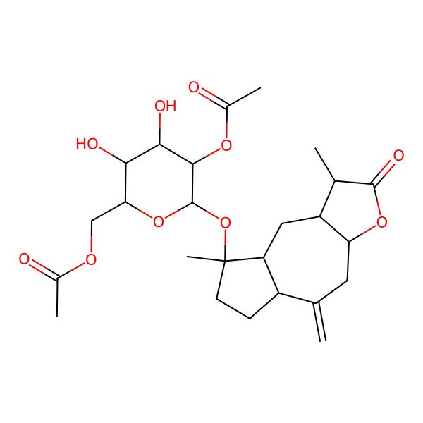 2D Structure of [(2R,3S,4S,5R,6S)-6-[[(1S,3aR,5aS,8R,8aR,9aR)-1,8-dimethyl-5-methylidene-2-oxo-3a,4,5a,6,7,8a,9,9a-octahydro-1H-azuleno[6,7-b]furan-8-yl]oxy]-5-acetyloxy-3,4-dihydroxyoxan-2-yl]methyl acetate