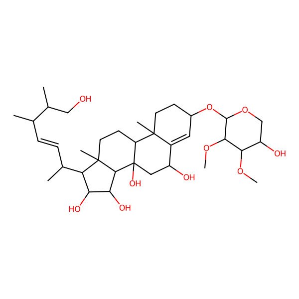 2D Structure of 3-(5-Hydroxy-3,4-dimethoxyoxan-2-yl)oxy-17-(7-hydroxy-5,6-dimethylhept-3-en-2-yl)-10,13-dimethyl-1,2,3,6,7,9,11,12,14,15,16,17-dodecahydrocyclopenta[a]phenanthrene-6,8,15,16-tetrol