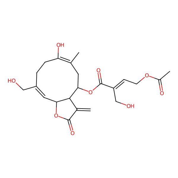 2D Structure of [7-Hydroxy-10-(hydroxymethyl)-6-methyl-3-methylidene-2-oxo-3a,4,5,8,9,11a-hexahydrocyclodeca[b]furan-4-yl] 4-acetyloxy-2-(hydroxymethyl)but-2-enoate