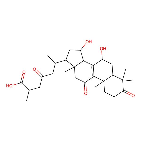 2D Structure of (2R,6R)-6-[(5R,7S,10S,13R,14R,15S,17R)-7,15-dihydroxy-4,4,10,13-tetramethyl-3,11-dioxo-1,2,5,6,7,12,14,15,16,17-decahydrocyclopenta[a]phenanthren-17-yl]-2-methyl-4-oxoheptanoic acid