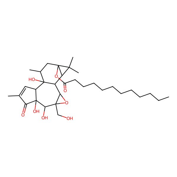 2D Structure of [(1R,2S,4R,5S,6S,10S,11S,12R,14S,16R)-5,6,11-trihydroxy-4-(hydroxymethyl)-8,12,15,15-tetramethyl-7-oxo-3-oxapentacyclo[9.5.0.02,4.06,10.014,16]hexadec-8-en-14-yl] dodecanoate