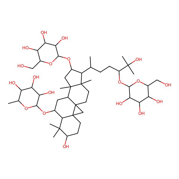 2D Structure of 2-[[6-Hydroxy-15-[6-hydroxy-6-methyl-5-[3,4,5-trihydroxy-6-(hydroxymethyl)oxan-2-yl]oxyheptan-2-yl]-7,7,12,16-tetramethyl-14-[3,4,5-trihydroxy-6-(hydroxymethyl)oxan-2-yl]oxy-9-pentacyclo[9.7.0.01,3.03,8.012,16]octadecanyl]oxy]-6-methyloxane-3,4,5-triol
