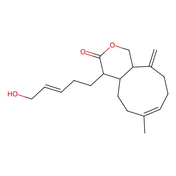 2D Structure of (4S,4aS,7Z,11aR)-4-[(E)-5-hydroxypent-3-enyl]-7-methyl-11-methylidene-1,4,4a,5,6,9,10,11a-octahydrocyclonona[c]pyran-3-one