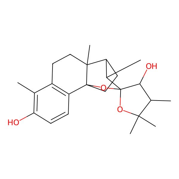 2D Structure of 4',5',5',6,10,12-Hexamethylspiro[14-oxatetracyclo[9.3.2.01,10.02,7]hexadeca-2(7),3,5-triene-13,2'-oxolane]-3',5-diol